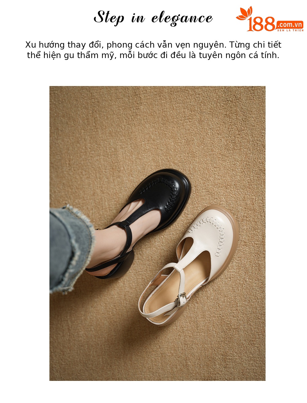 Sandal cao gót nữ quai ngang mũi nhọn da bò thật, gót 8 cm đế dày — đen chi tiết 3