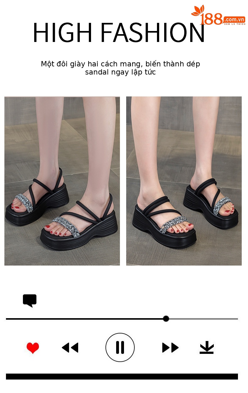 Dép sandal nữ quai chữ V đế dày phong cách tiên nữ — M2902 đen, M2902 bạc, M2902 be chi tiết 5