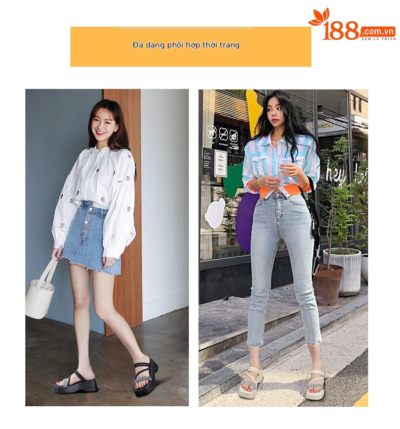 Dép sandal nữ quai chữ V đế dày phong cách tiên nữ — M2902 đen, M2902 bạc, M2902 be chi tiết 6