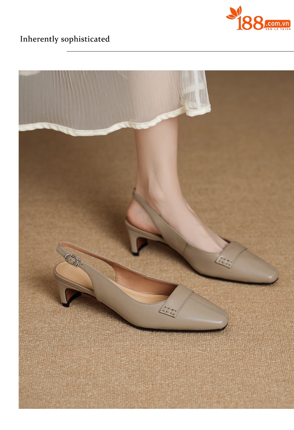 Sandal nữ da dê gót vuông 4.5 cm mũi kín hở gót phong cách Hàn Quốc — đen chi tiết 4