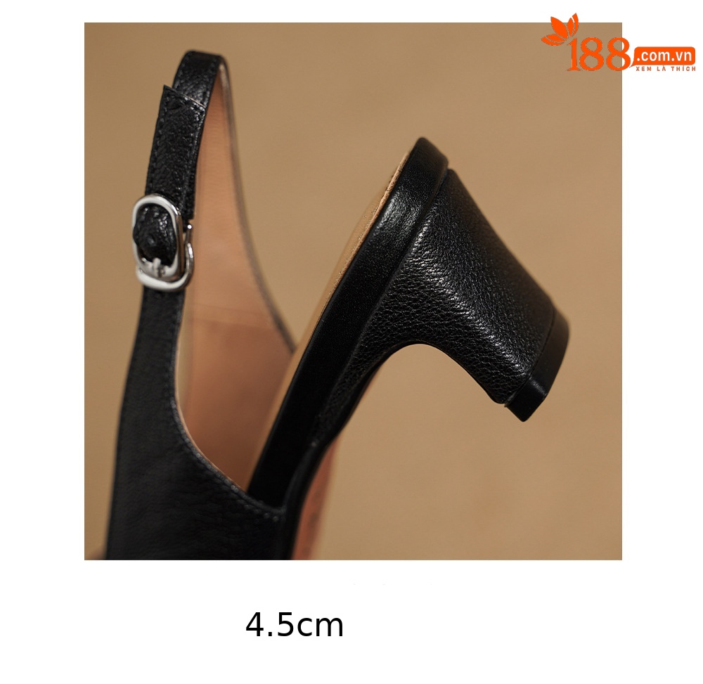 Sandal nữ da dê gót vuông 4.5 cm mũi kín hở gót phong cách Hàn Quốc — đen chi tiết 21