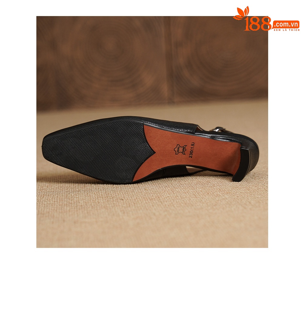 Sandal nữ da dê gót vuông 4.5 cm mũi kín hở gót phong cách Hàn Quốc — đen chi tiết 22
