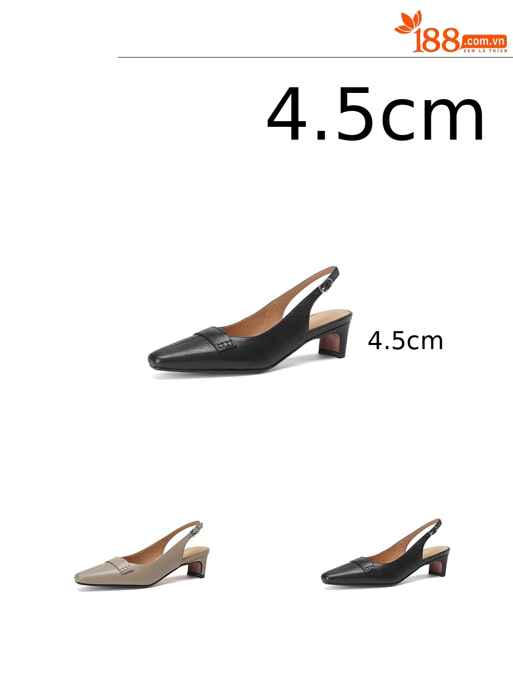 Sandal nữ da dê gót vuông 4.5 cm mũi kín hở gót phong cách Hàn Quốc — đen chi tiết 2