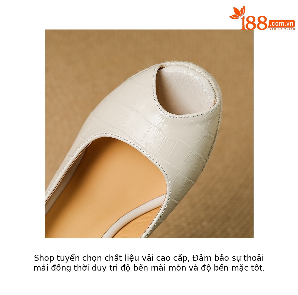Sandal cao gót nữ hở mũi quai ngang đế xuồng đan rơm — màu trắng ngà, màu vàng chi tiết 18