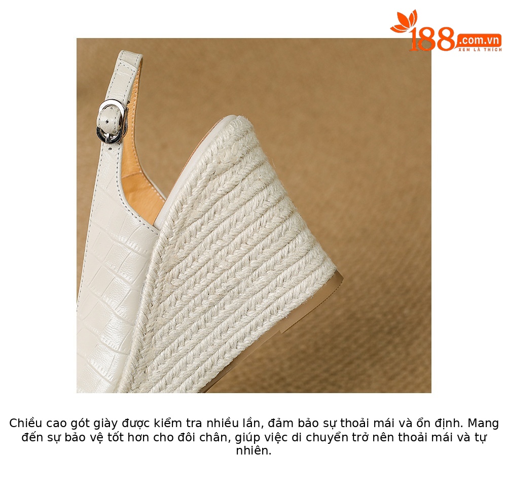Sandal cao gót nữ hở mũi quai ngang đế xuồng đan rơm — màu trắng ngà, màu vàng chi tiết 20