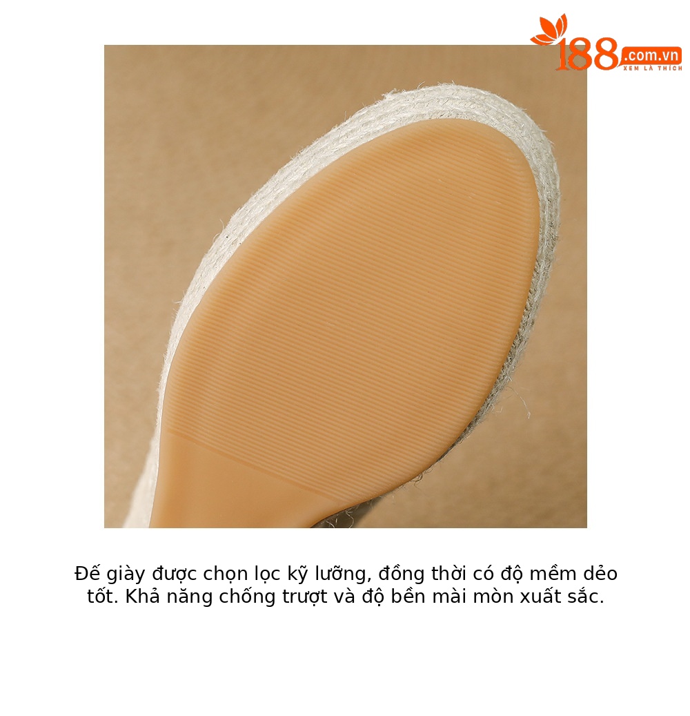 Sandal cao gót nữ hở mũi quai ngang đế xuồng đan rơm — màu trắng ngà, màu vàng chi tiết 21