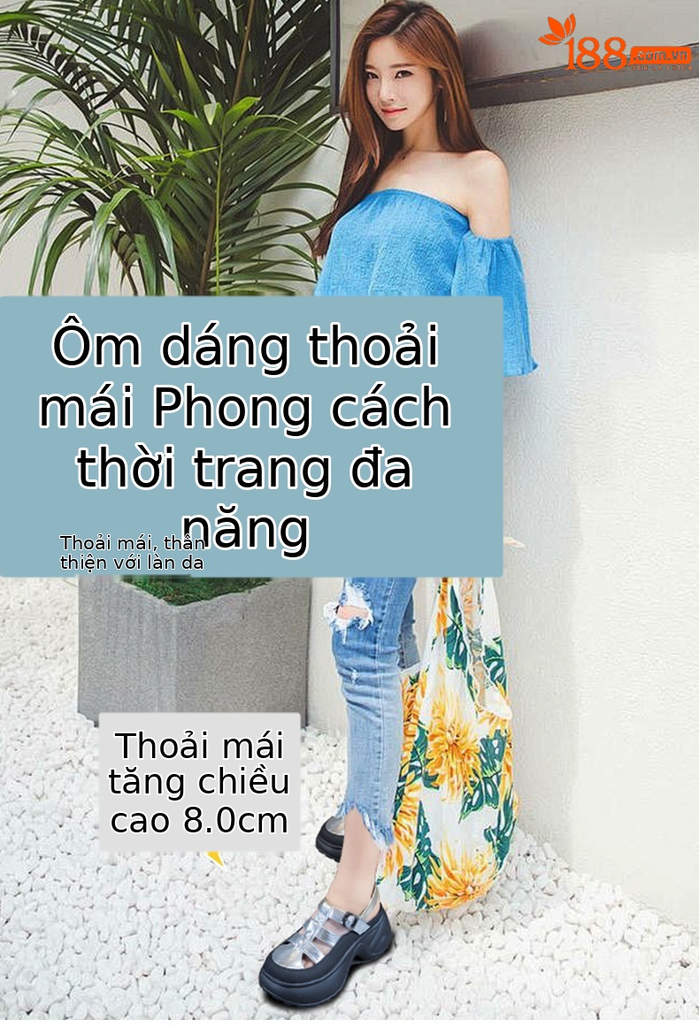 Sandal nữ đế dày tăng chiều cao, quai chữ V, phong cách thời trang, thoáng khí, phù hợp mùa hè — M2905 Be, M2905 Đen, M2905 Bạc chi tiết 1