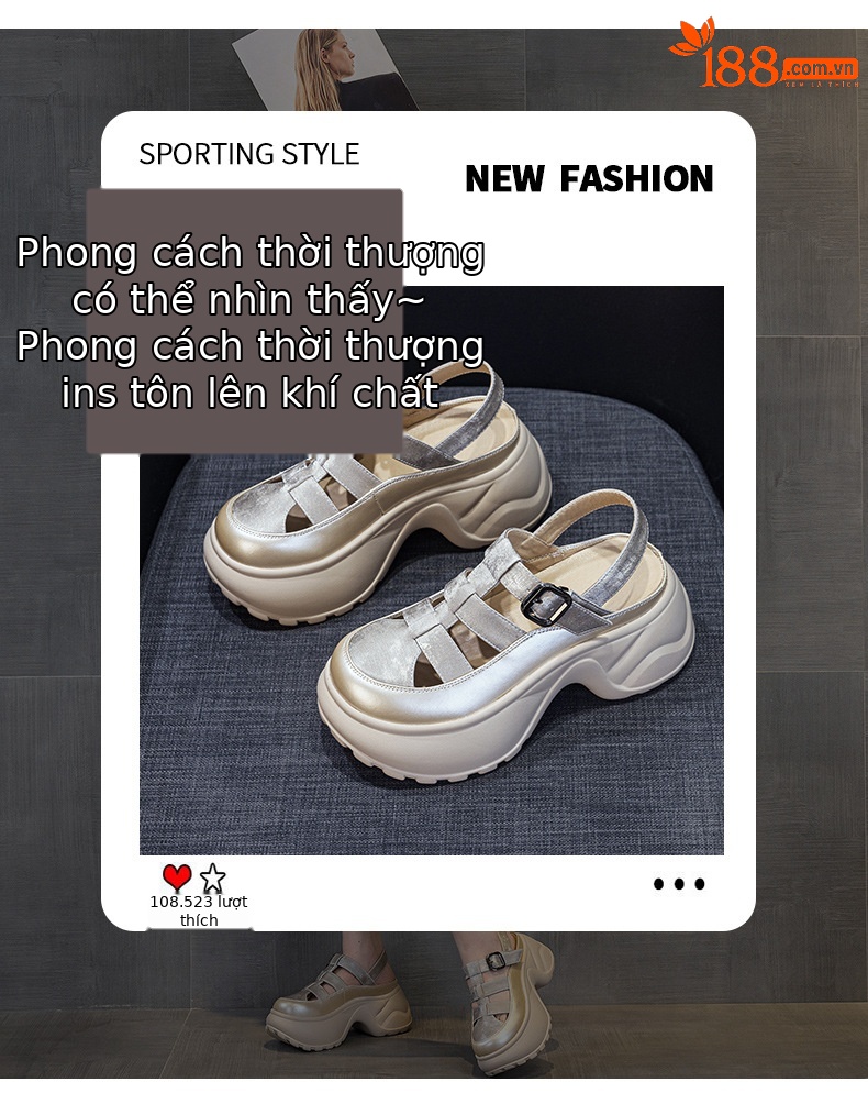 Sandal nữ đế dày phong cách La Mã gót thô cao 6 cm, hở mũi thoáng khí — M2905 màu be, M2905 màu đen, M2905 màu bạc chi tiết 3