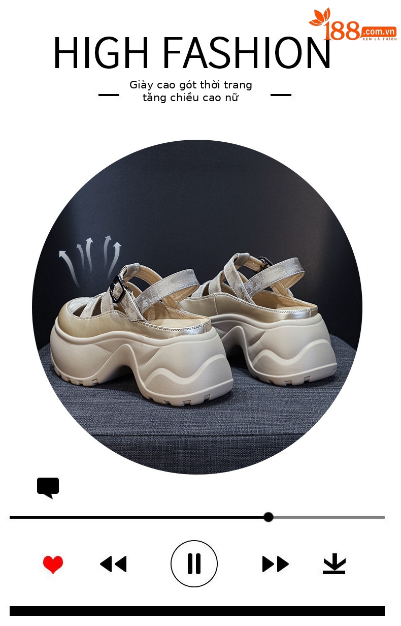 Sandal nữ đế dày phong cách La Mã gót thô cao 6 cm, hở mũi thoáng khí — M2905 màu be, M2905 màu đen, M2905 màu bạc chi tiết 5