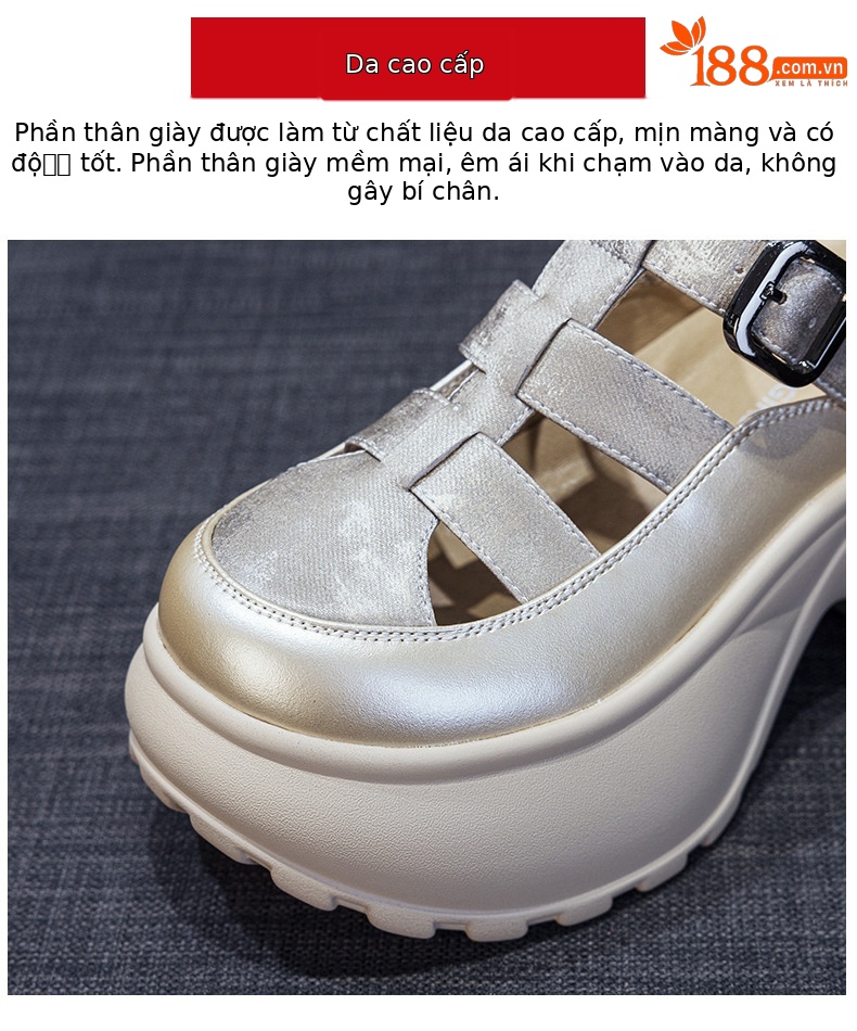 Sandal nữ đế dày phong cách La Mã gót thô cao 6 cm, hở mũi thoáng khí — M2905 màu be, M2905 màu đen, M2905 màu bạc chi tiết 7