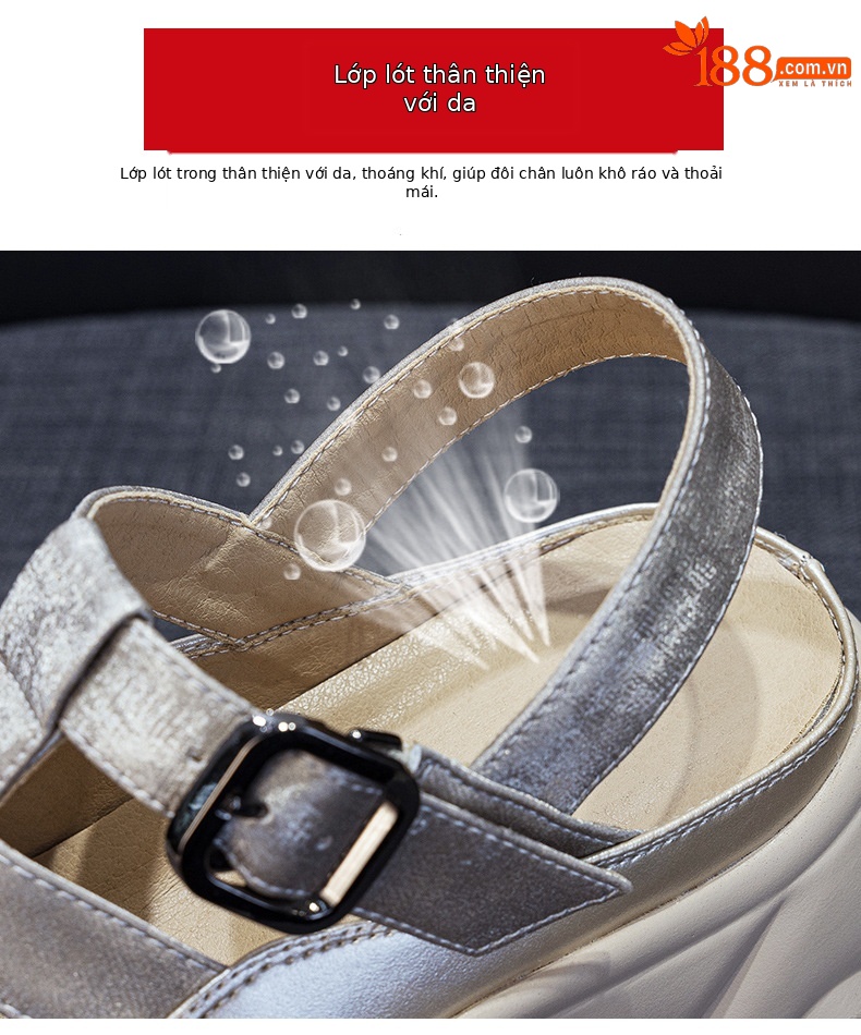 Sandal nữ đế dày phong cách La Mã gót thô cao 6 cm, hở mũi thoáng khí — M2905 màu be, M2905 màu đen, M2905 màu bạc chi tiết 8