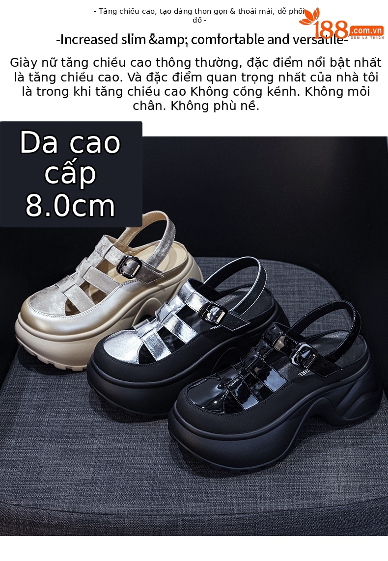 Sandal nữ đế dày phong cách La Mã gót thô cao 6 cm, hở mũi thoáng khí — M2905 màu be, M2905 màu đen, M2905 màu bạc chi tiết 2