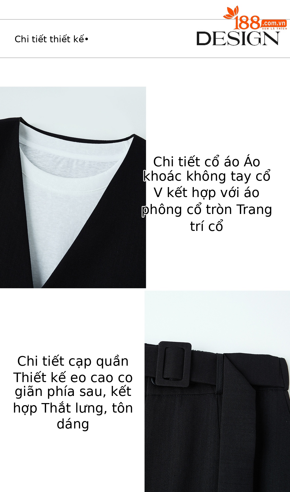 Bộ ba món mùa hè nữ gồm áo thun cổ tròn, áo vest cổ V và quần ống rộng — màu đen, màu xám chi tiết 7