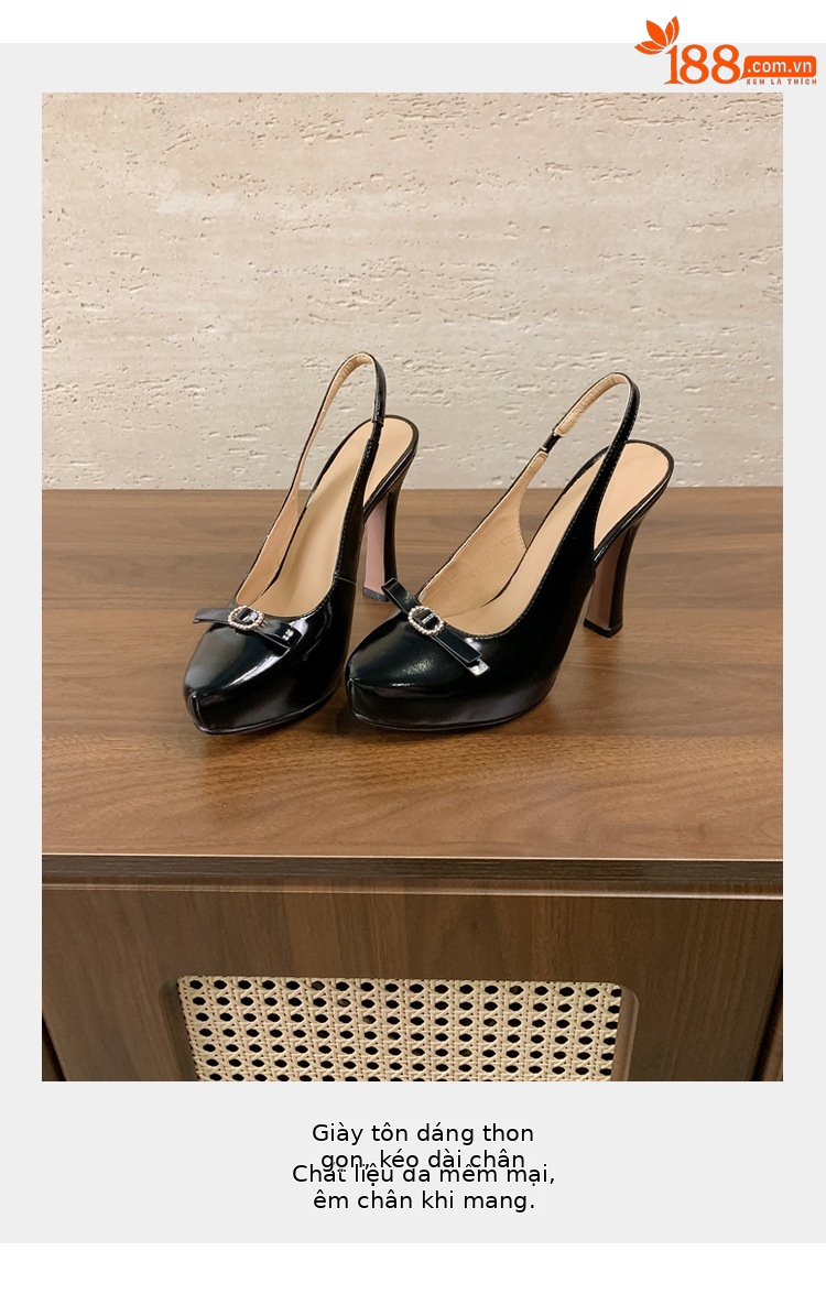 Sandal cao gót nữ mũi nhọn quai ngang gót nhọn 9 cm — màu đen, màu trắng ngà chi tiết 3