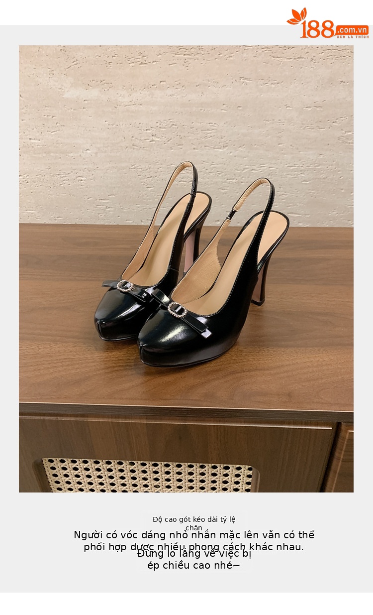 Sandal cao gót nữ mũi nhọn quai ngang gót nhọn 9 cm — màu đen, màu trắng ngà chi tiết 6
