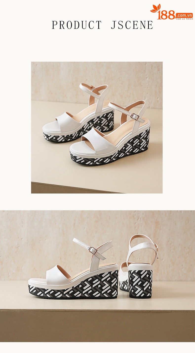 Sandal cao gót nữ hở mũi quai ngang khóa, đế dày 8.5 cm, phối màu — đen chi tiết 7