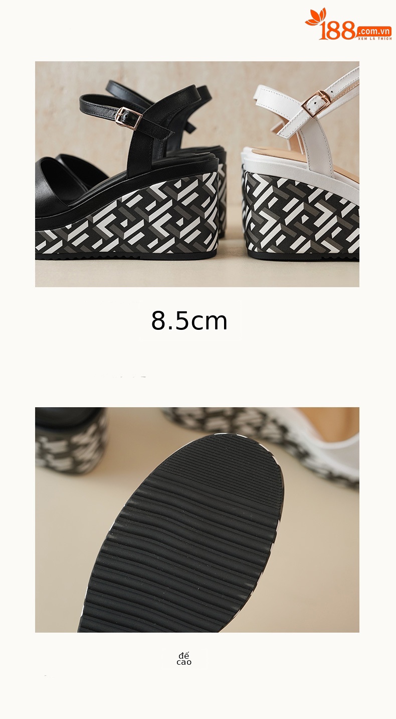 Sandal cao gót nữ hở mũi quai ngang khóa, đế dày 8.5 cm, phối màu — đen chi tiết 11