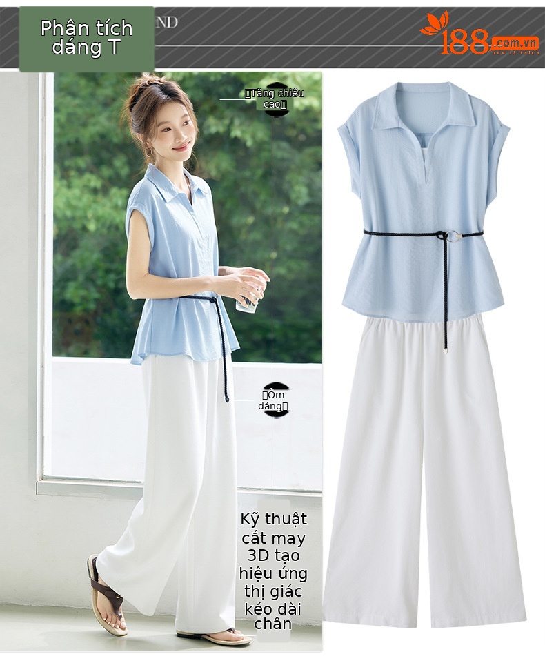 Bộ sơ mi tay dài kết hợp quần ống đứng nữ thanh lịch OU6935 — màu xanh nhạt, Xanh lá cây nhạtcolor chi tiết 3