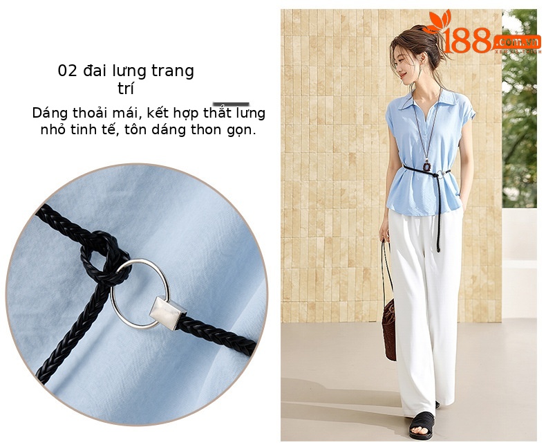Bộ sơ mi tay dài kết hợp quần ống đứng nữ thanh lịch OU6935 — màu xanh nhạt, Xanh lá cây nhạtcolor chi tiết 5