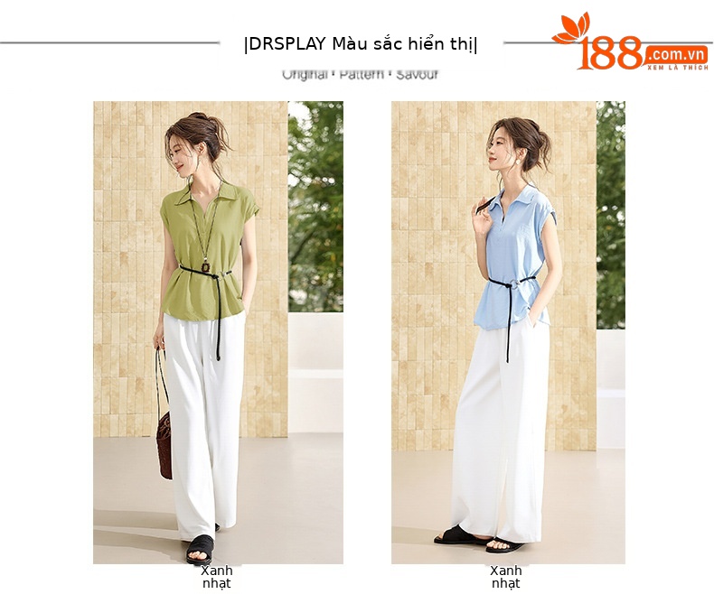 Bộ sơ mi tay dài kết hợp quần ống đứng nữ thanh lịch OU6935 — màu xanh nhạt, Xanh lá cây nhạtcolor chi tiết 8