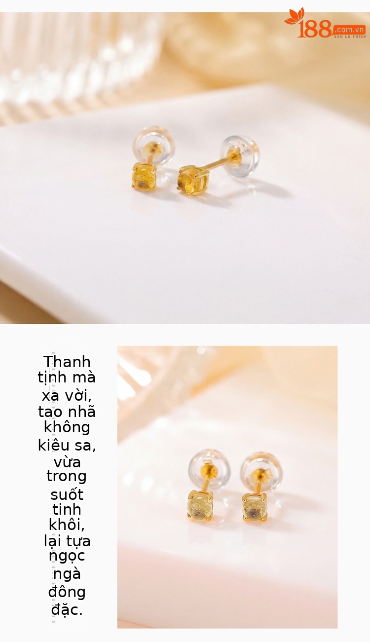 Bông tai bạc S925 mạ vàng đính pha lê trắng và pha lê vàng, kiểu dáng nhỏ nhắn tinh tế — Trắng pha lê chi tiết 3
