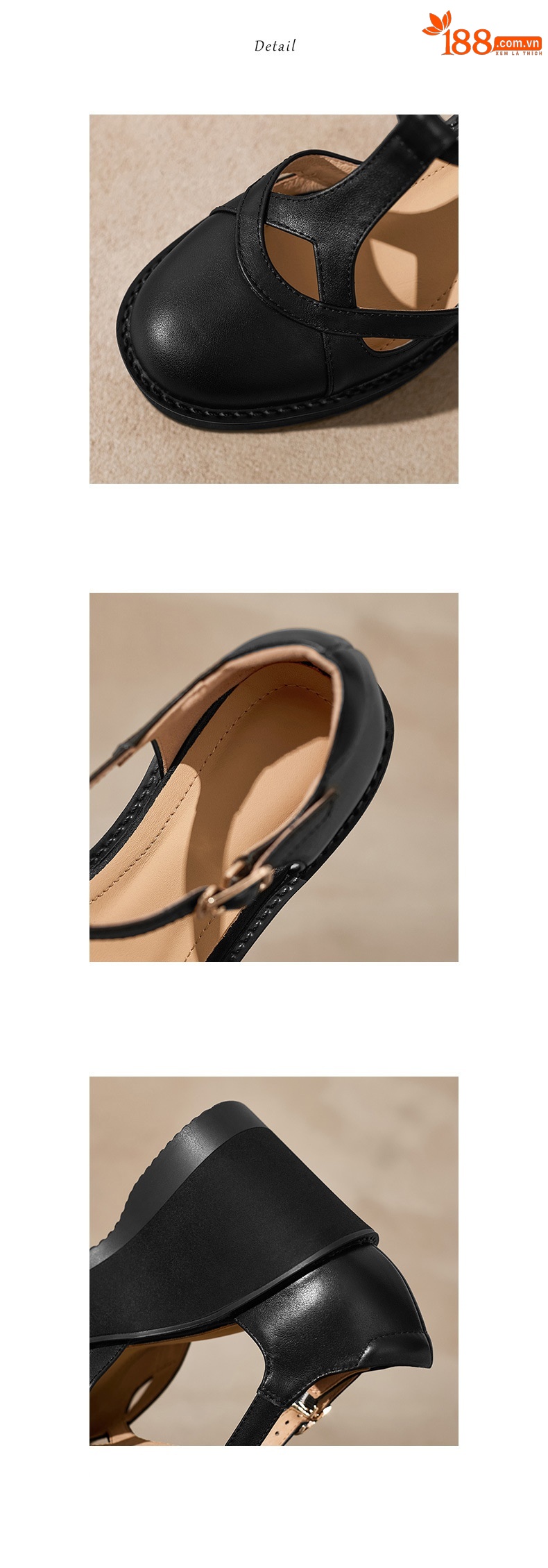 Sandal cao gót nữ quai ngang khóa T, đế dày platform, gót 9.5 cm — đen chi tiết 3