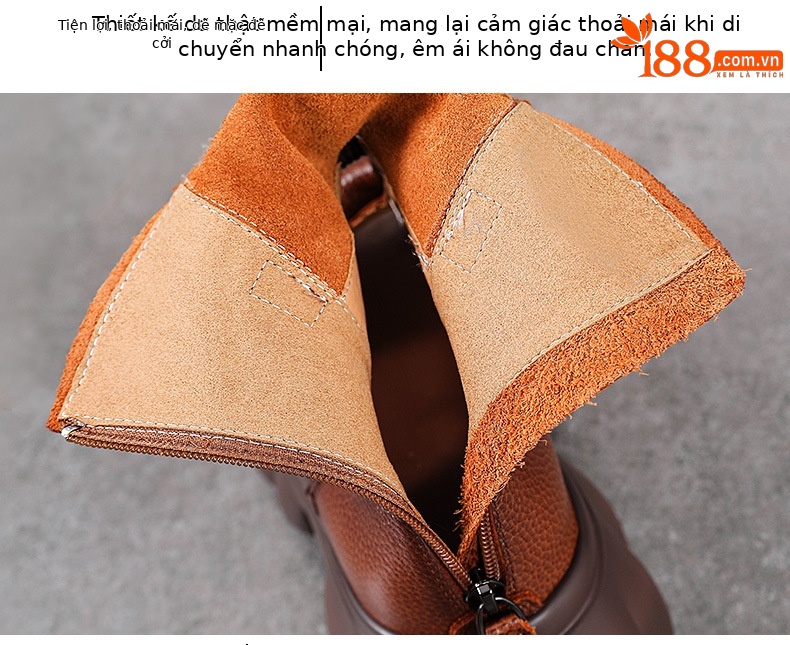 Sandal cao gót nữ hở mũi phong cách La Mã, đế dày, da bò thật, cổ cao lỗ thoáng — màu be chi tiết 6