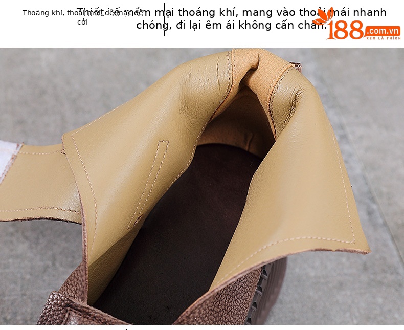 Sandal hở mũi nữ da bò thật kiểu La Mã, gót thấp tôn dáng — màu nâu chi tiết 6