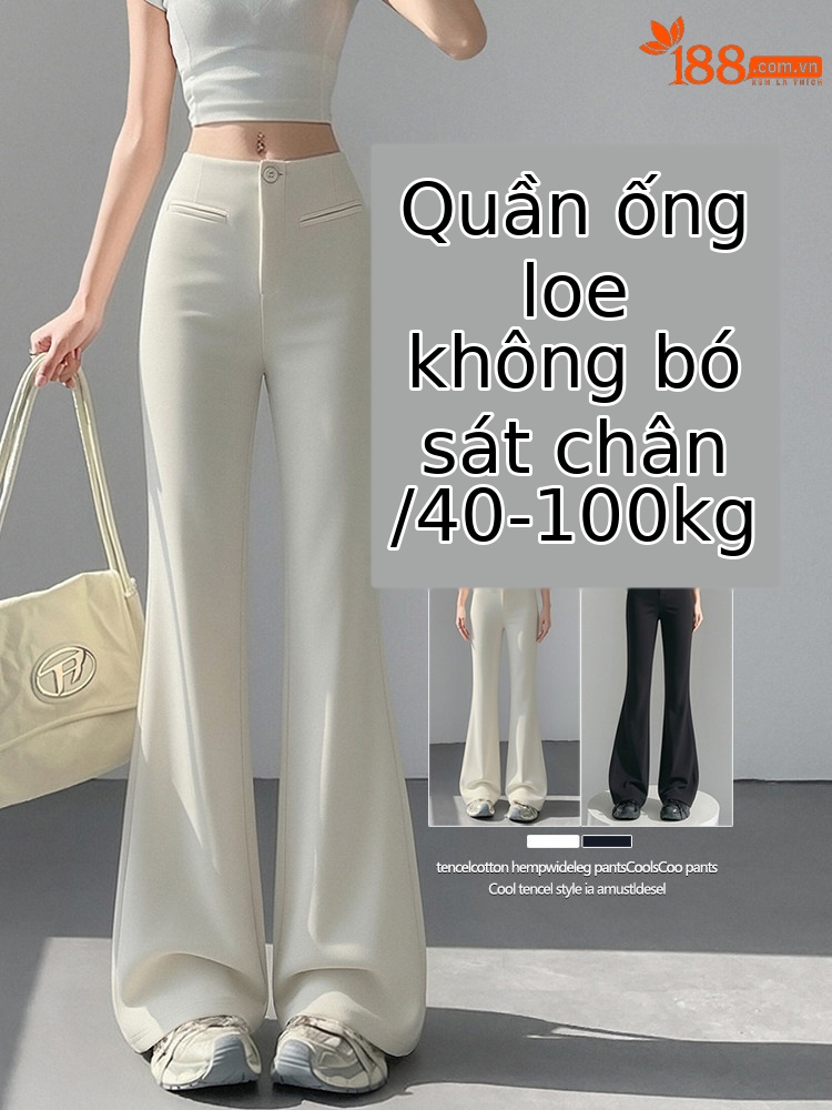 Quần tây nữ ống loe nhẹ eo cao dáng suông rủ — Đen - Loại thông thường