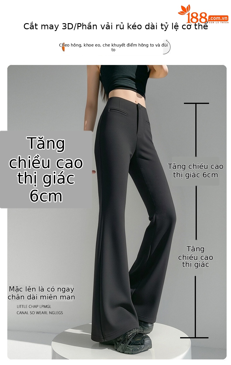 Quần tây nữ ống loe nhẹ eo cao dáng suông rủ — Đen - Loại thông thường chi tiết 5