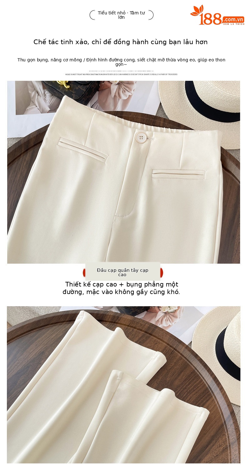 Quần tây nữ ống loe nhẹ eo cao dáng suông rủ — Đen - Loại thông thường chi tiết 14
