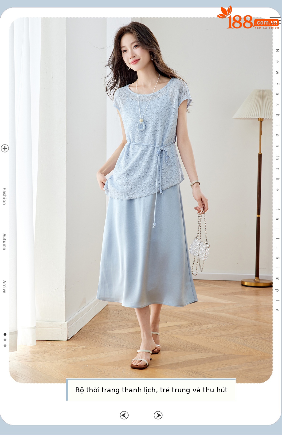 Bộ đầm maxi nữ hai mảnh gồm váy dài và áo khoác ngoài mỏng, phối dây mảnh, thiết kế suông nhẹ tôn dáng — xanh lam chi tiết 1