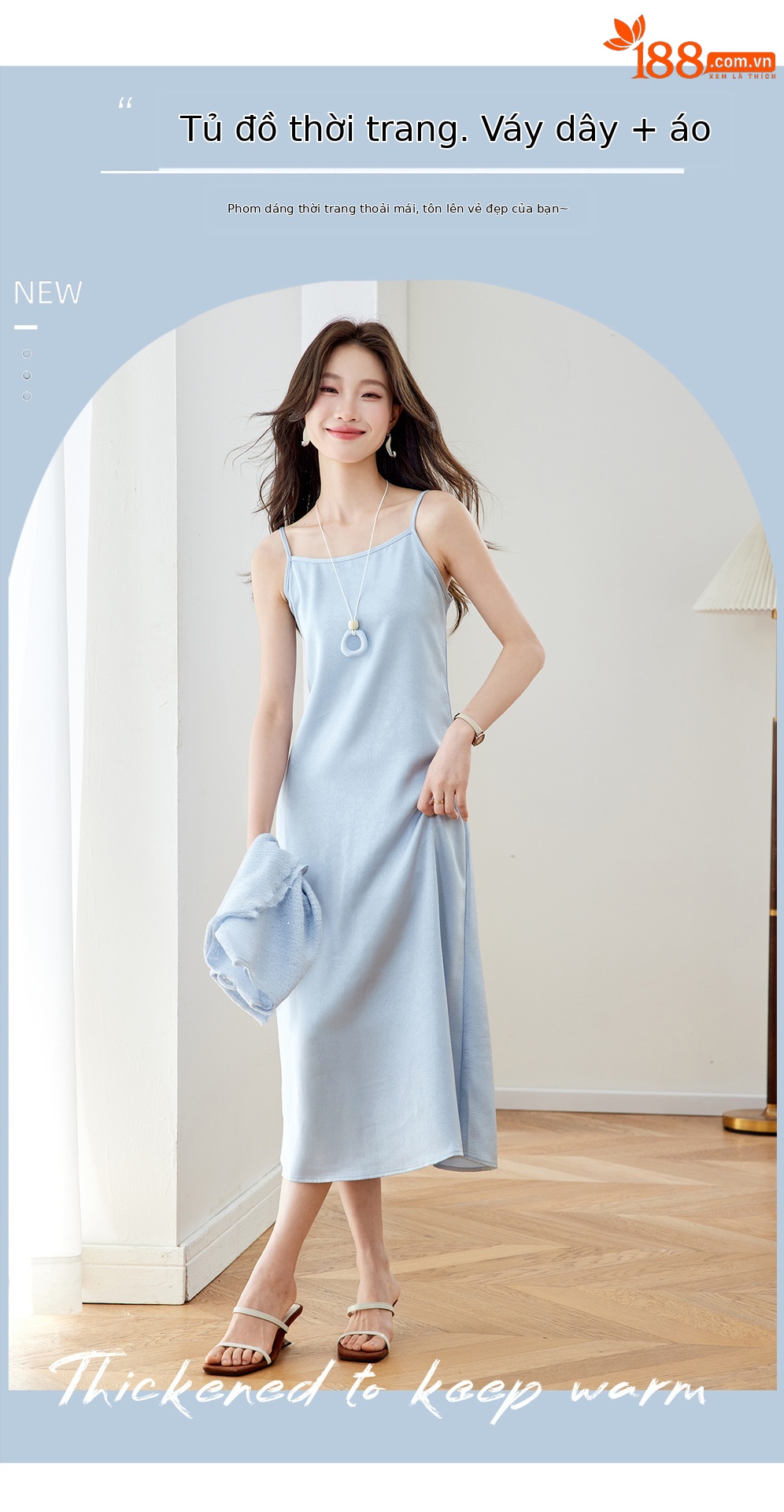 Bộ đầm maxi nữ hai mảnh gồm váy dài và áo khoác ngoài mỏng, phối dây mảnh, thiết kế suông nhẹ tôn dáng — xanh lam chi tiết 3