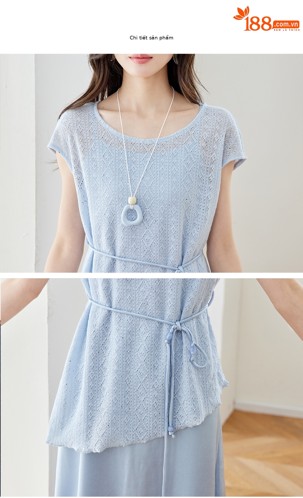 Bộ đầm maxi nữ hai mảnh gồm váy dài và áo khoác ngoài mỏng, phối dây mảnh, thiết kế suông nhẹ tôn dáng — xanh lam chi tiết 17