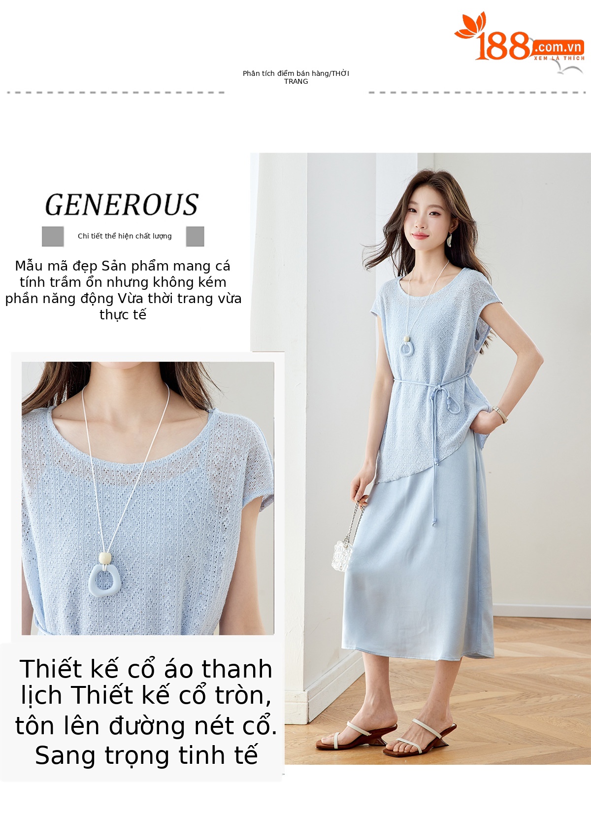 Bộ đầm maxi nữ hai mảnh gồm váy dài và áo khoác ngoài mỏng, phối dây mảnh, thiết kế suông nhẹ tôn dáng — xanh lam chi tiết 4