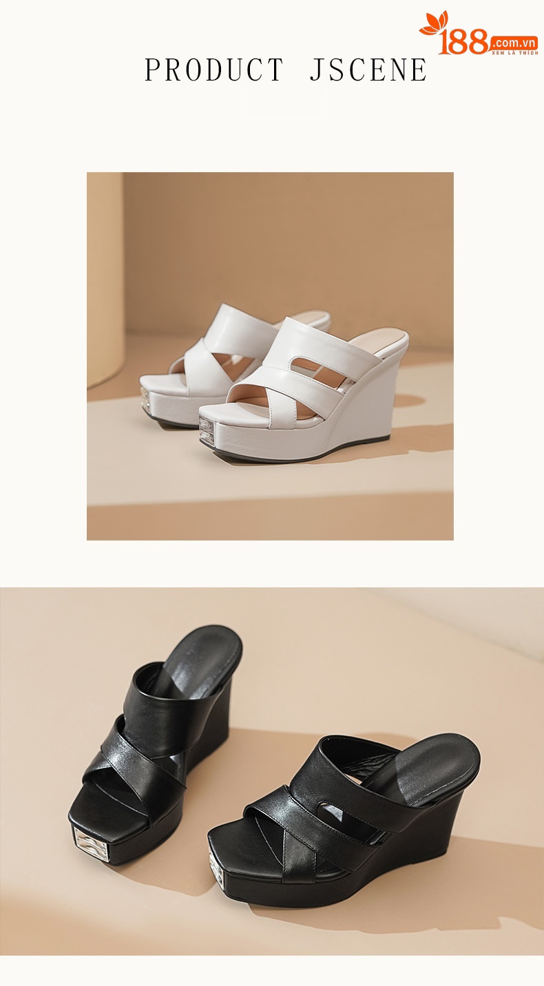 Sandal cao gót nữ hở mũi đế dày da bò gót 12 cm — Lời bài hát: Black (Sheep Flip) chi tiết 8