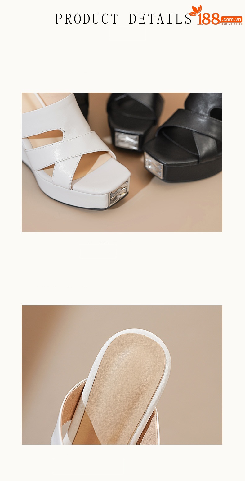 Sandal cao gót nữ hở mũi đế dày da bò gót 12 cm — Lời bài hát: Black (Sheep Flip) chi tiết 10
