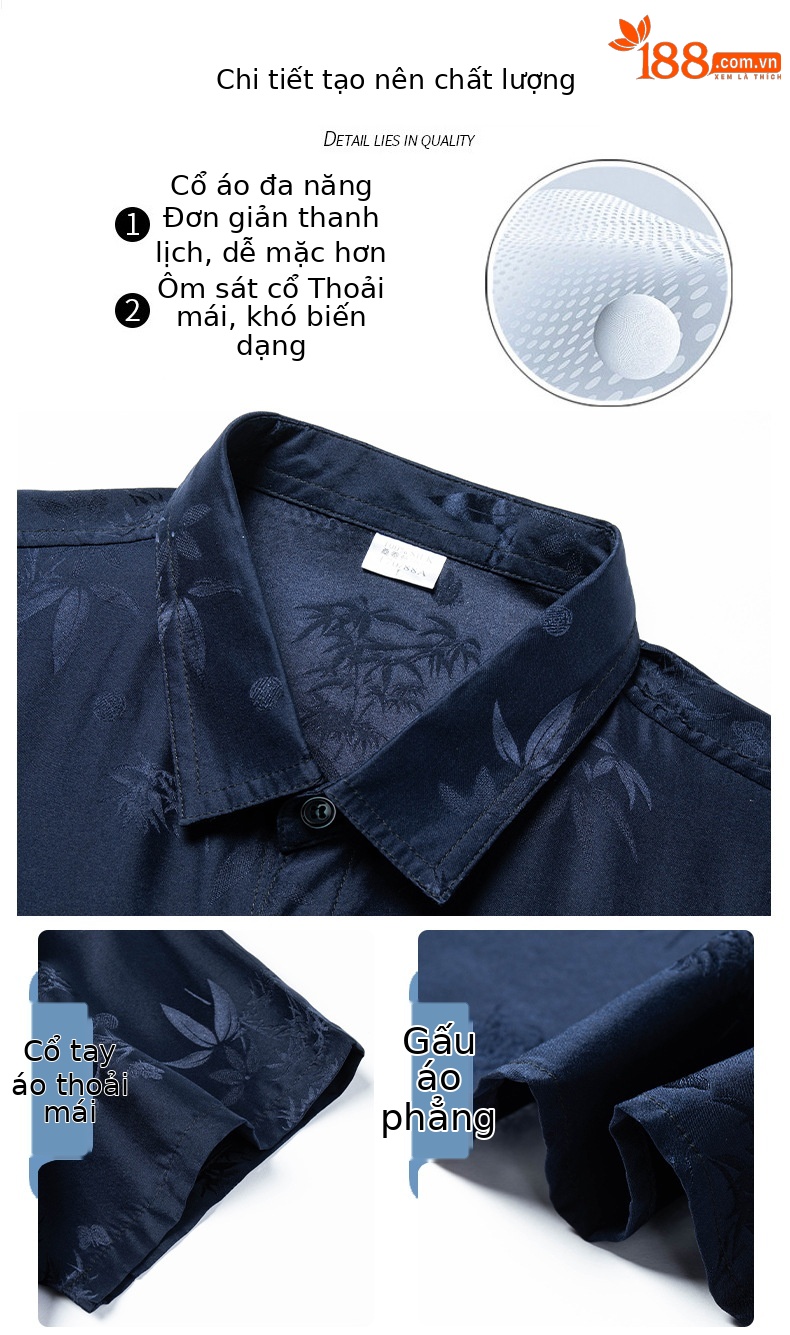 Áo sơ mi nam ngắn tay lụa satin cao cấp, phong cách công sở — Da đen26618 chi tiết 4