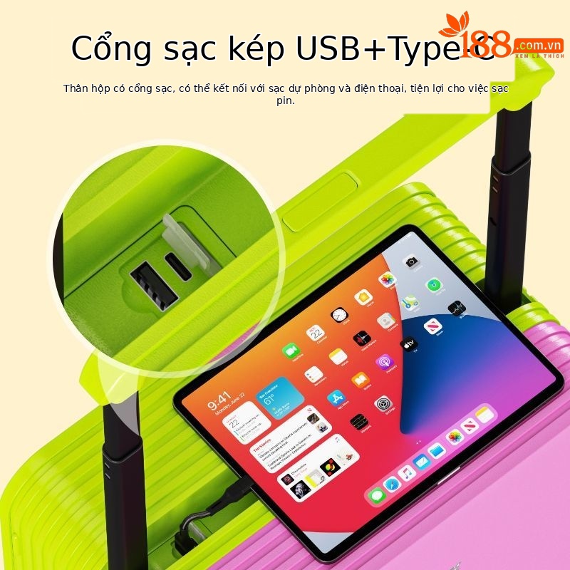 Vali nhựa PC siêu nhẹ 24 inch màu phối hồng-xanh lá, thanh kéo rộng trung tâm, bánh xe linh hoạt — Màu sắc va chạm màu hồng-xanh lá cây [Trượt băng bánh xe+vật liệu PC+thanh kéo rộng]