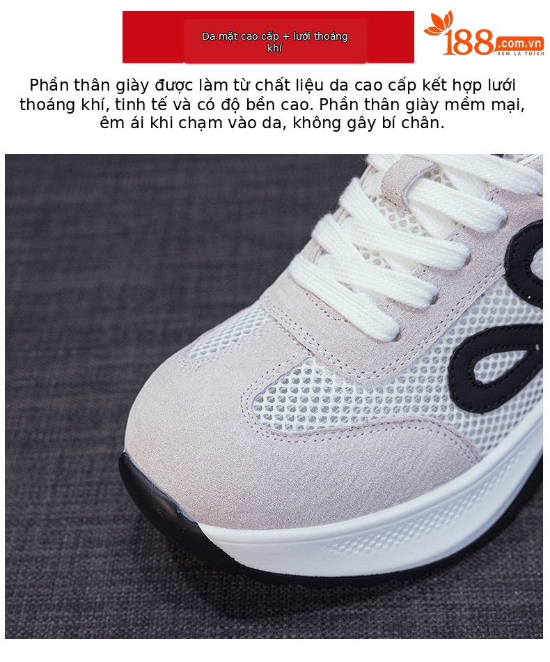 Giày sneaker nữ chunky đế dày phối màu da thật phong cách retro — M2915-1 Beige Lưới Xuyên, M2915-1 Vàng Lưới Xuyên chi tiết 7
