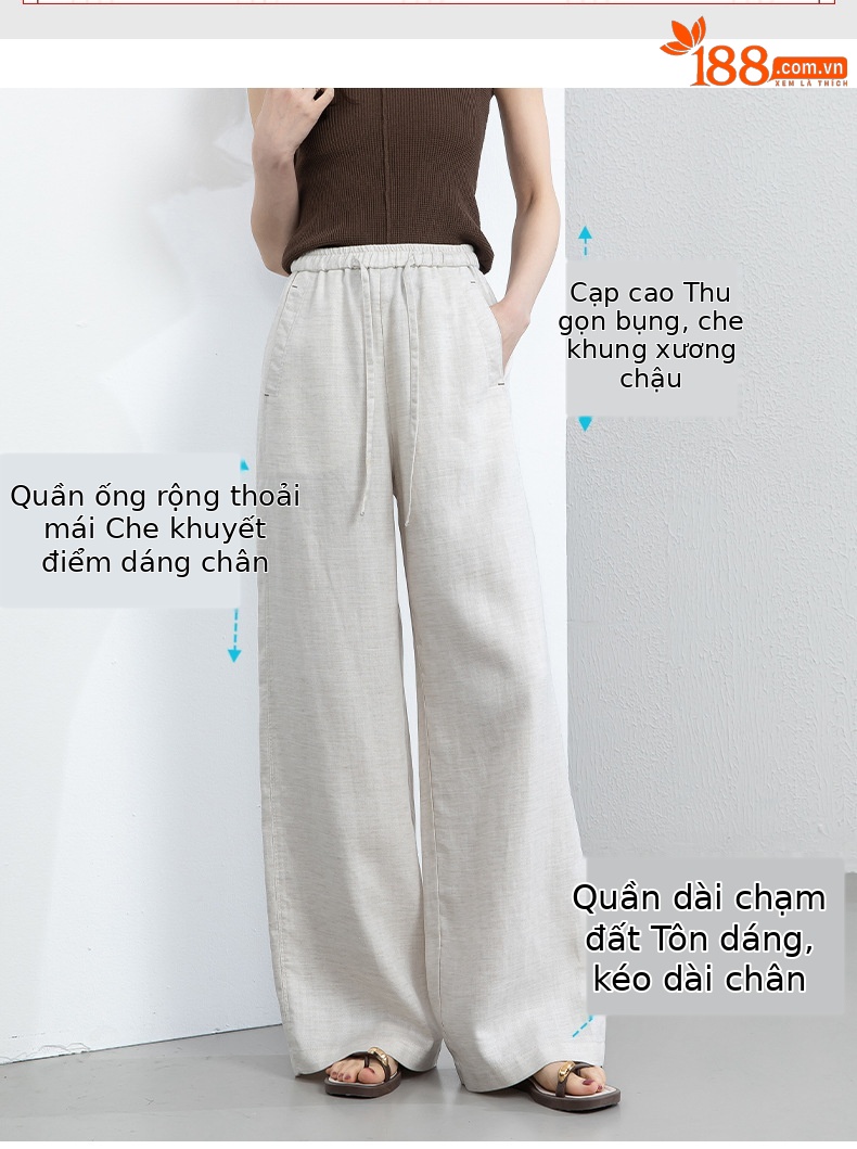 Quần ống rộng nữ cạp cao rút dây chất liệu tơ tằm thoáng mát — Màu sắc chi tiết 5