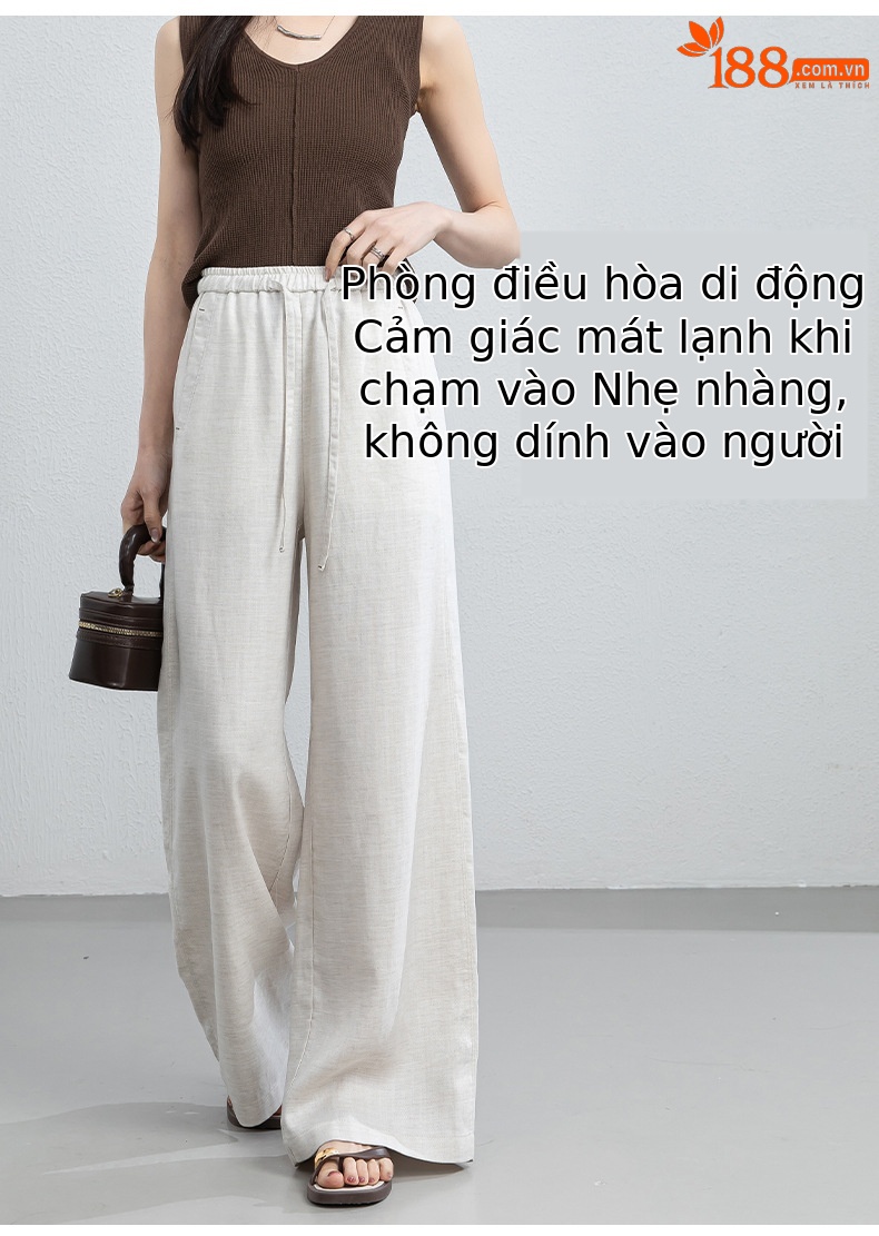 Quần ống rộng nữ cạp cao rút dây chất liệu tơ tằm thoáng mát — Màu sắc chi tiết 9