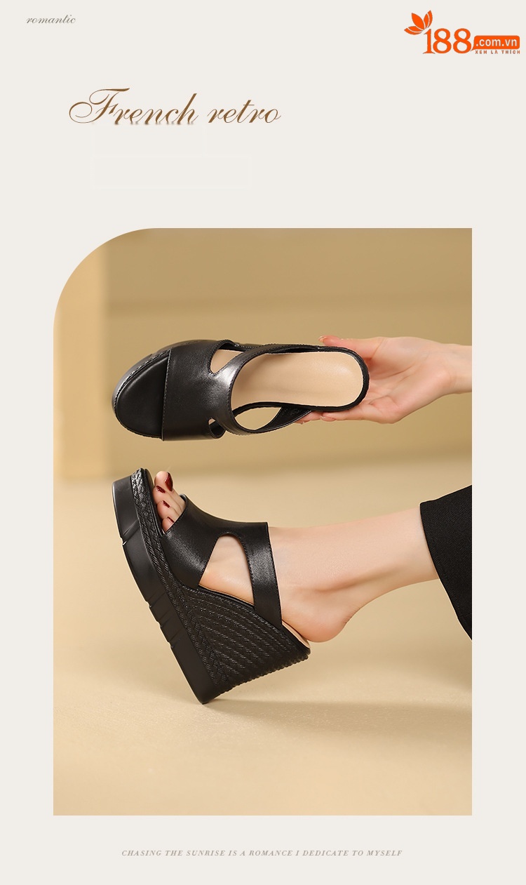 Sandal cao gót nữ hở mũi đế dày 10 cm phong cách mới mùa hè — đen chi tiết 1
