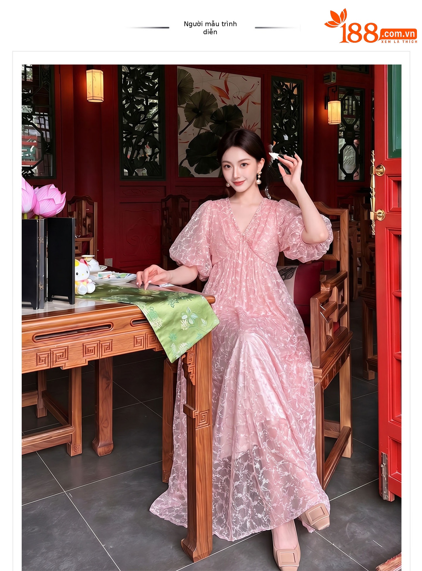 Đầm maxi nữ phong cách Tân Trung Hoa họa tiết batik ren jacquard dáng dài — Trang chủ chi tiết 1