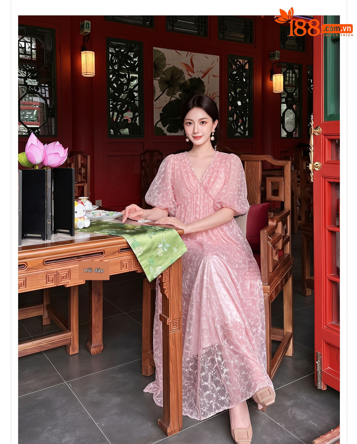 Đầm maxi nữ phong cách Tân Trung Hoa họa tiết batik ren jacquard dáng dài — Trang chủ chi tiết 2