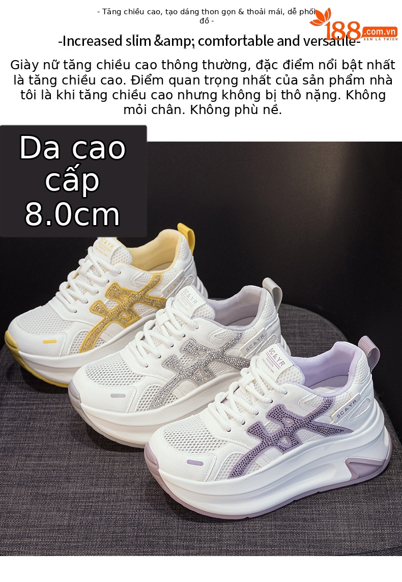 Giày sneaker nữ đế dày tăng chiều cao lưới thoáng khí mùa hè phong cách thể thao — M2916-2 Vàng kem, M2916-2 Xám kem, M2916-2 Xám chi tiết 2