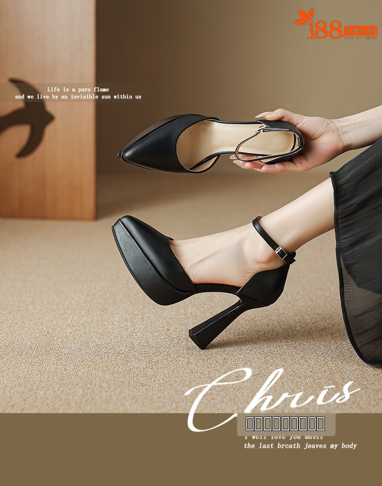 Giày sandal cao gót Mary Jane cô dâu gót vuông đế platform hở mũi — màu đen, màu trắng ngà chi tiết 1