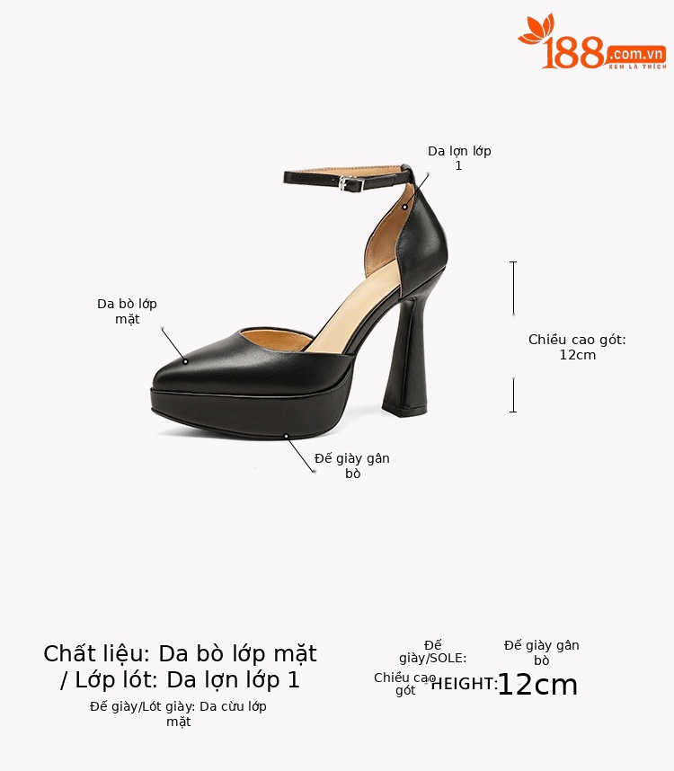 Giày sandal cao gót Mary Jane cô dâu gót vuông đế platform hở mũi — màu đen, màu trắng ngà chi tiết 2