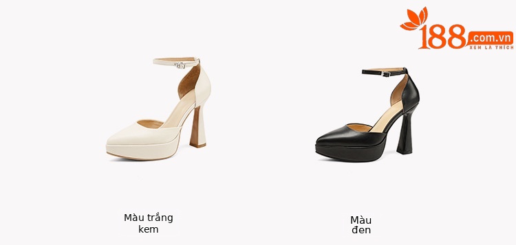 Giày sandal cao gót Mary Jane cô dâu gót vuông đế platform hở mũi — màu đen, màu trắng ngà chi tiết 3