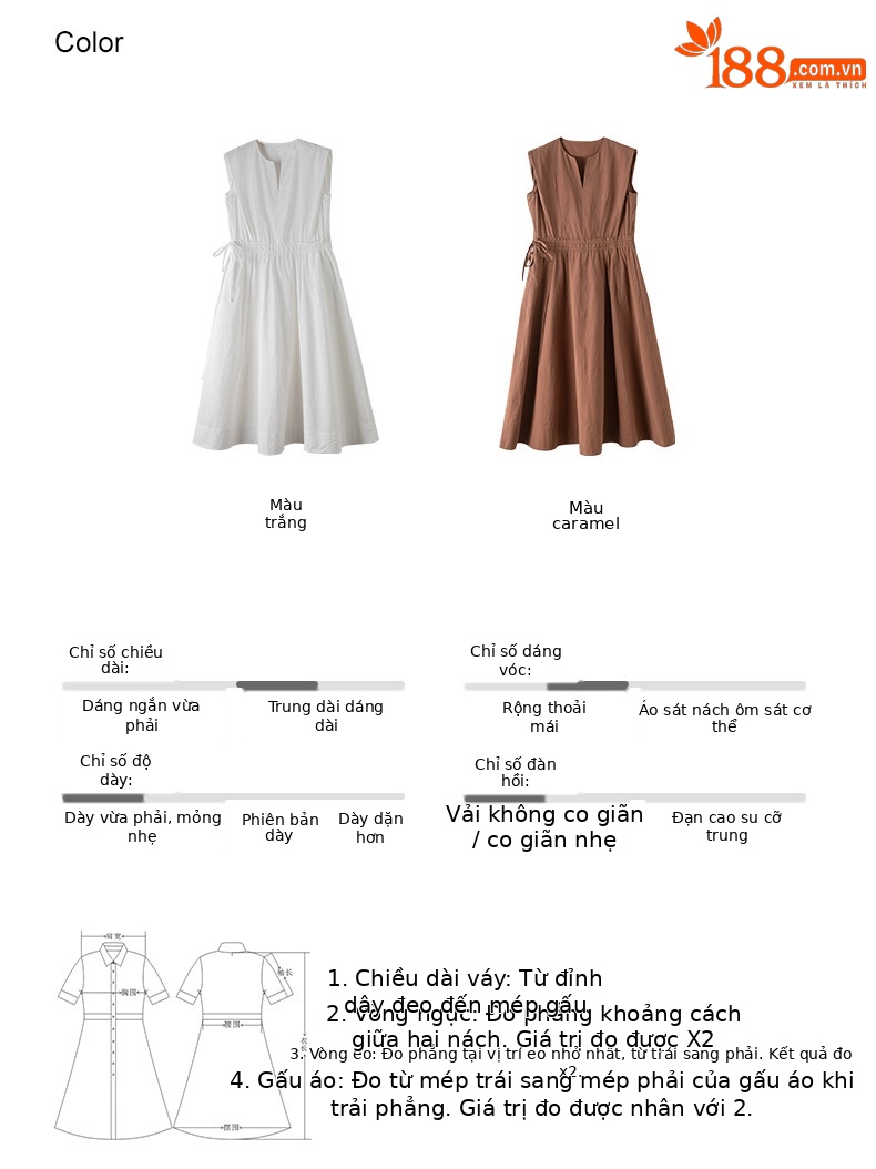 Đầm maxi nữ thắt eo cotton trắng dáng suông mát mẻ — màu sắc chi tiết 9